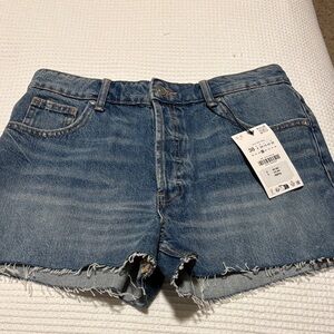 Frayed Hem Blue Denim Women's Shorts